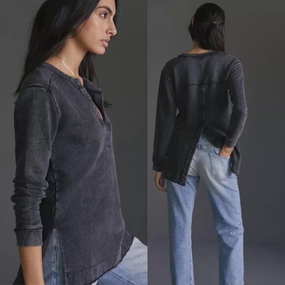 Anthropologie | Pilcro Split Hem Tunic Sweatshirt - Charcoal Gray Pullover EUC - Picture 2 of 9